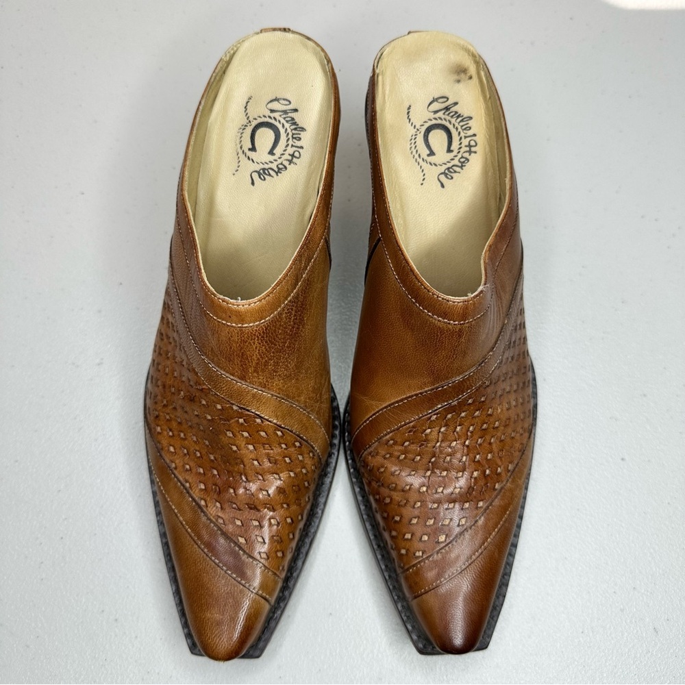 VTG Leather Western Style Snip Toe Mule Heels Women’s Size 7 - Picture 7 of 12